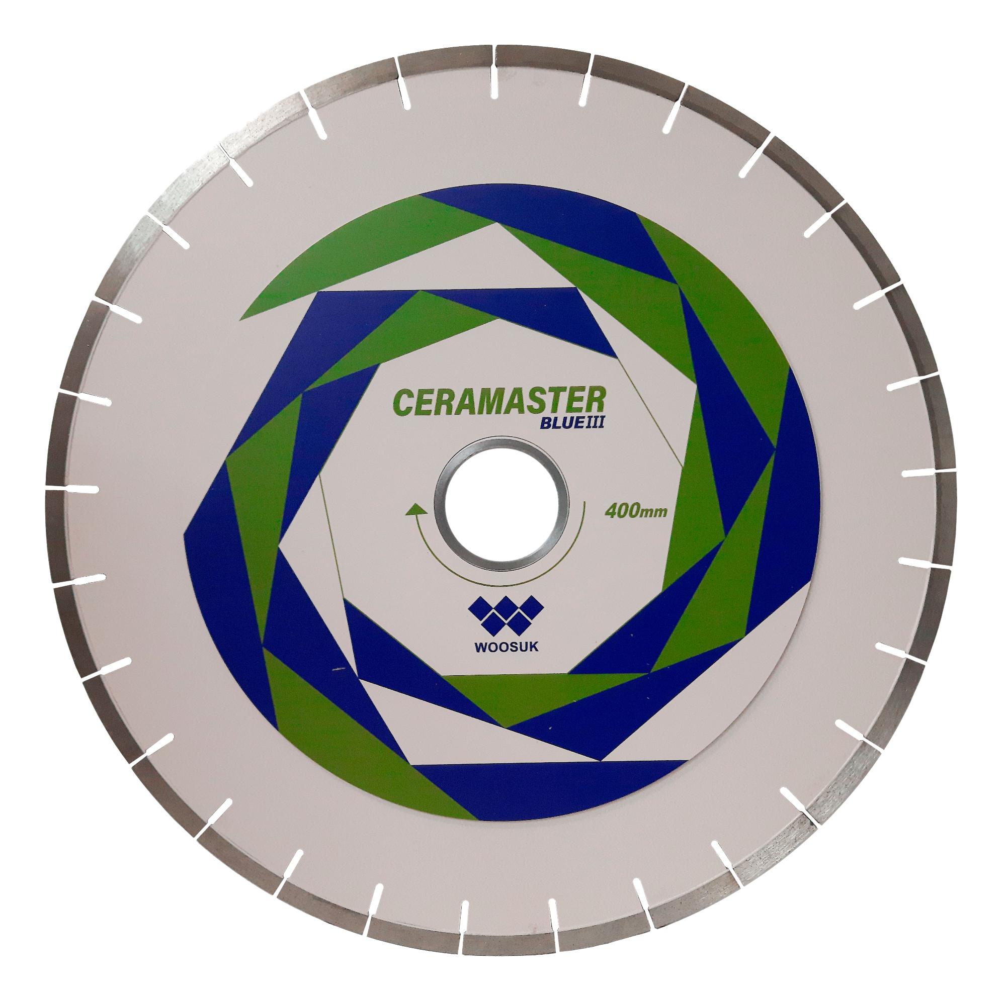 Отрезной алмазный круг по дектону CERAMASTER BLUE III усиленный корпус D 400 мм